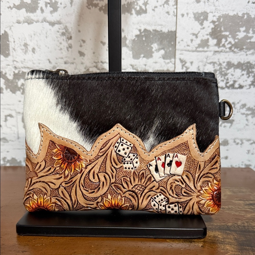 Artistic Black and Brown Leather Clutch